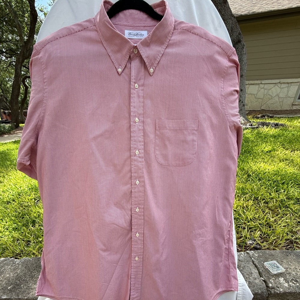 Brooks Brothers Red & White Pin Stripe Casual Button Down Shirt Size 19-35 (2XL) - Picture 3 of 15